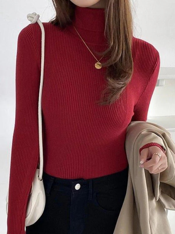 Luna’s Poised Allure Ribbed Turtleneck Top