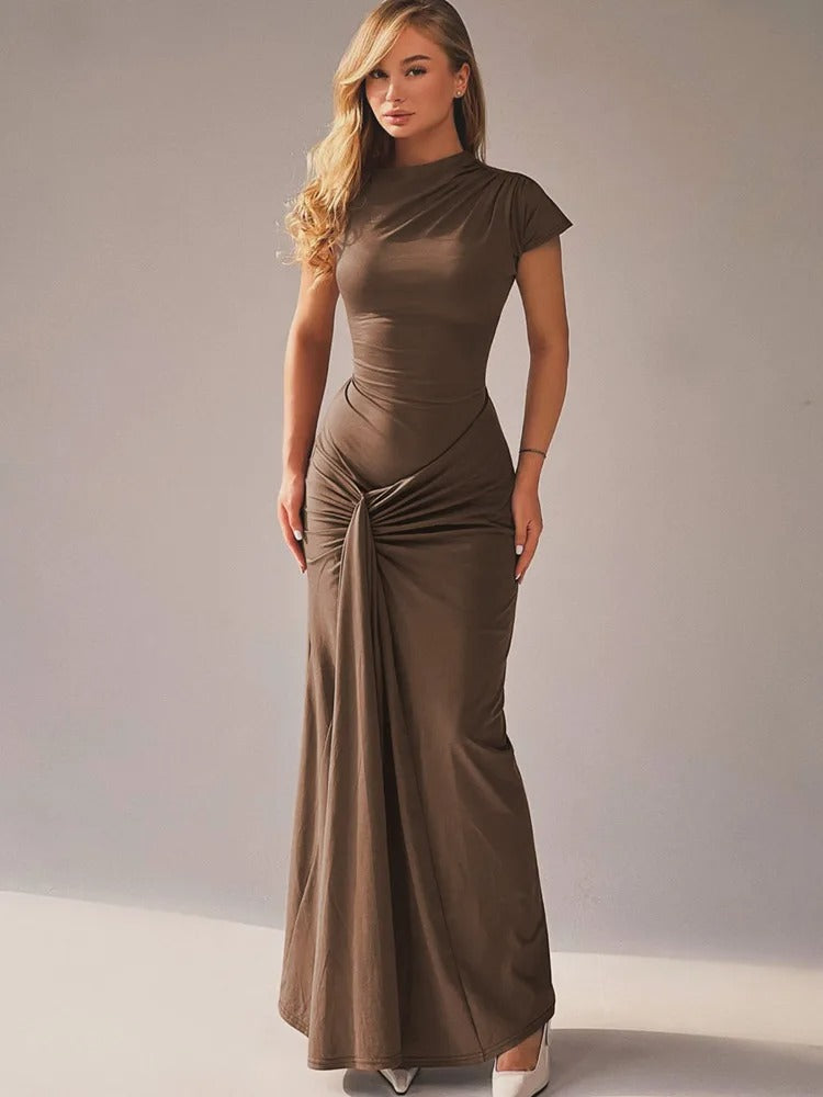 luna satin maxi dress Luna's Poised Elegance Draped Maxi Dress – Luna Mae