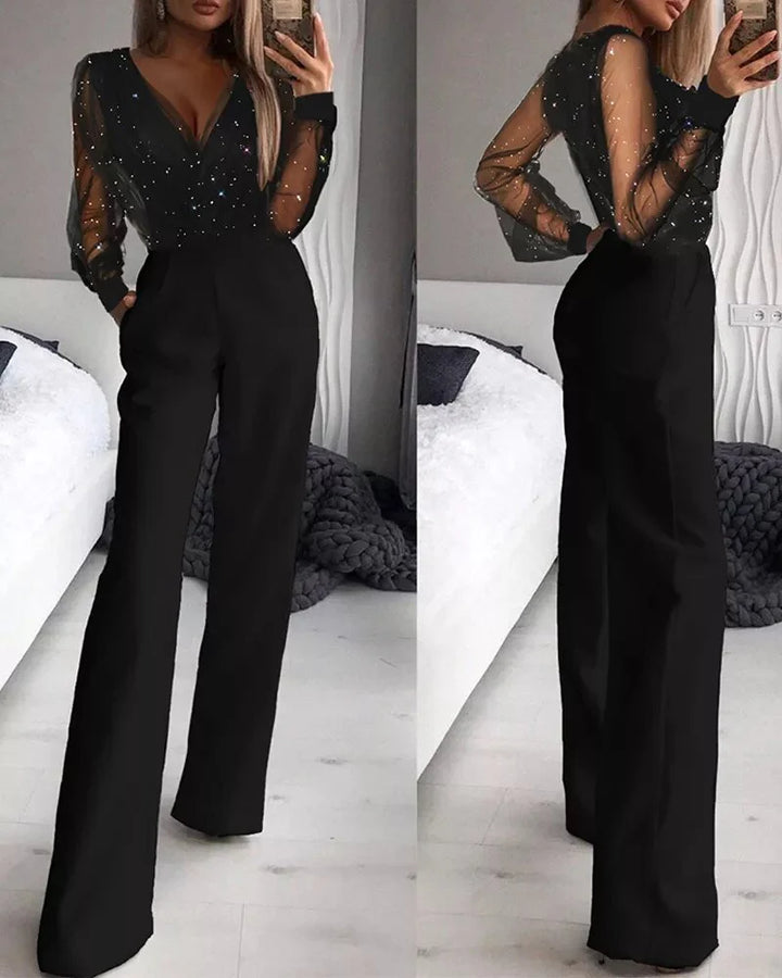 Luna’s Midnight Allure Sheer Sleeve Jumpsuit
