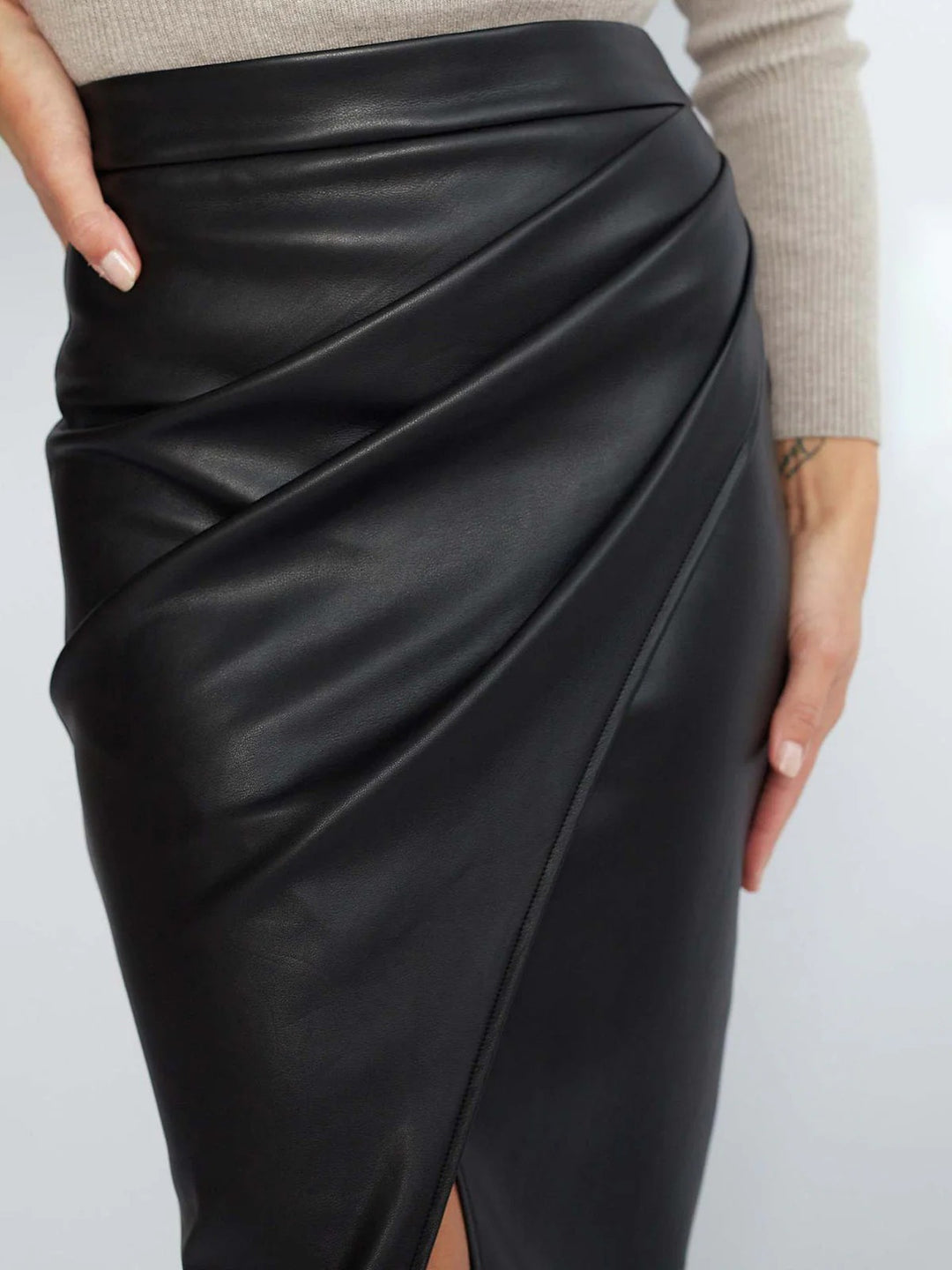 Luna’s Sculpted Elegance Leather Wrap Skirt