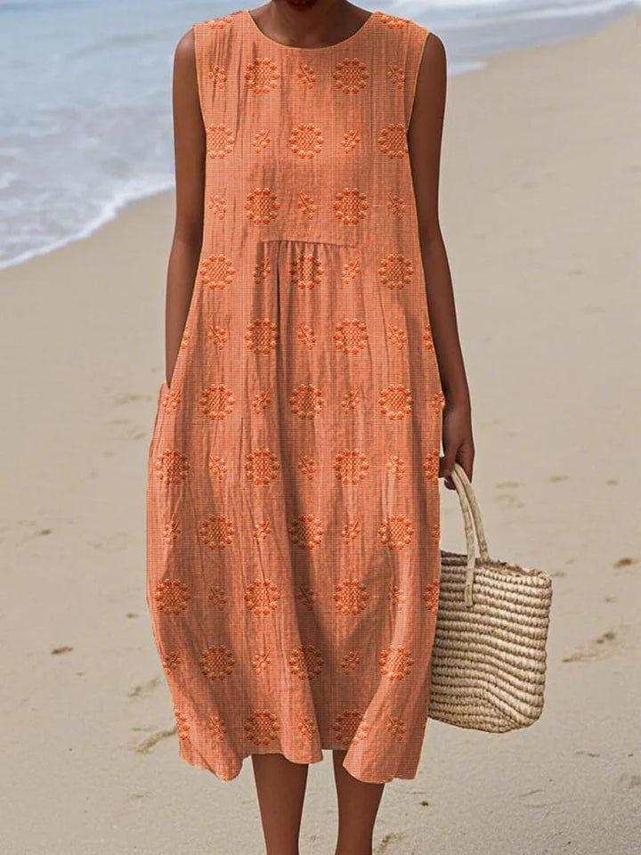 Luna’s Seaside Bloom Embroidered Midi Dress