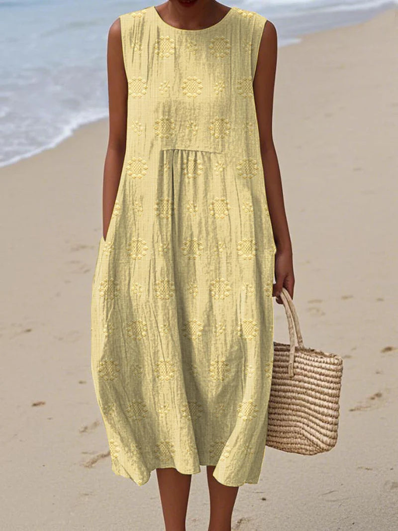 Luna’s Seaside Bloom Embroidered Midi Dress