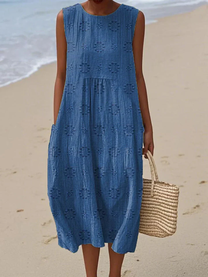 Luna’s Seaside Bloom Embroidered Midi Dress