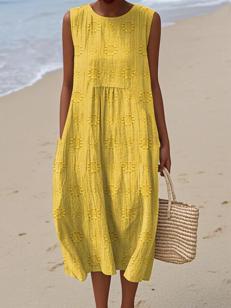 Luna’s Seaside Bloom Embroidered Midi Dress
