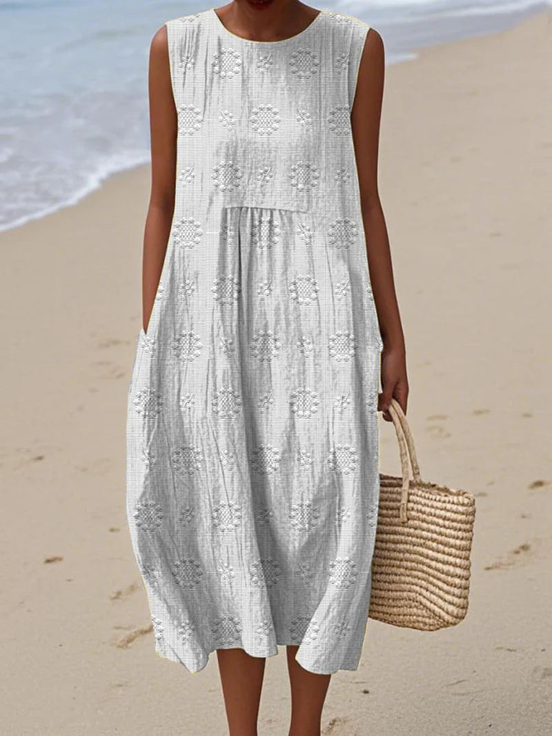 Luna’s Seaside Bloom Embroidered Midi Dress