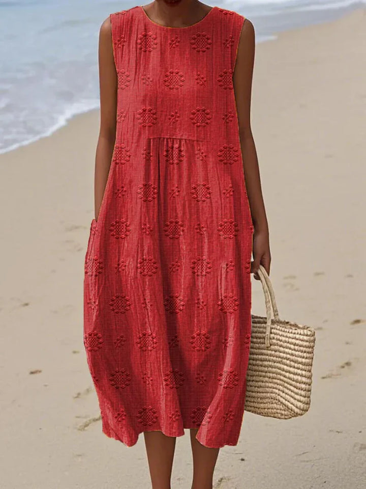 Luna’s Seaside Bloom Embroidered Midi Dress