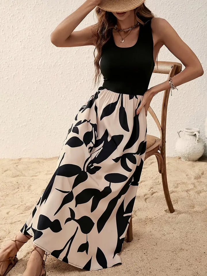 Luna’s Seaside Whimsy Leaf-Print Midi Dress