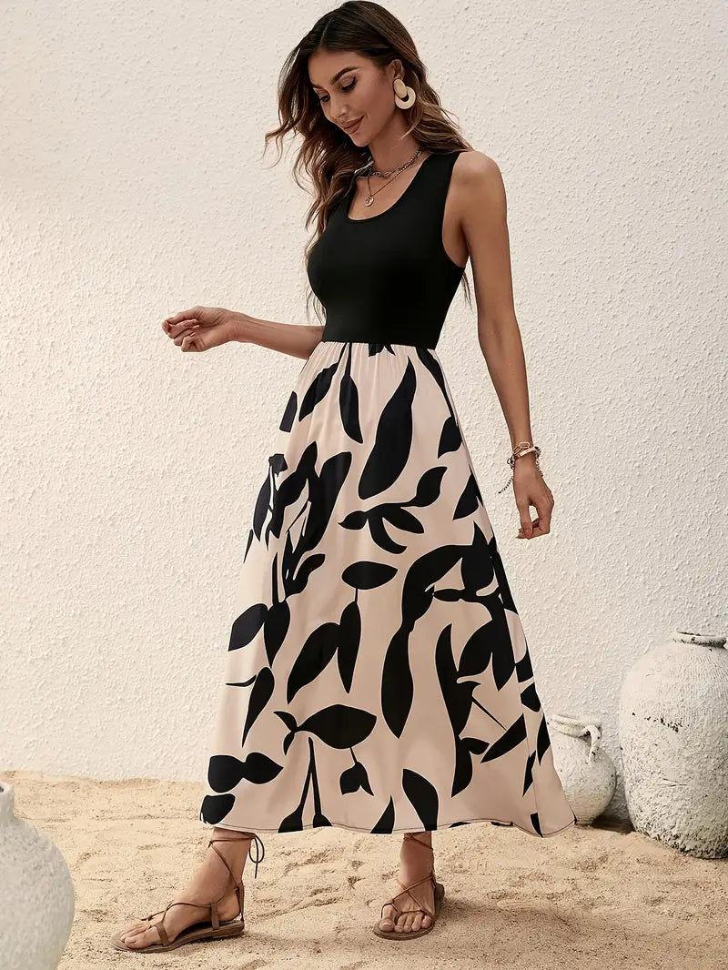 Luna’s Seaside Whimsy Leaf-Print Midi Dress