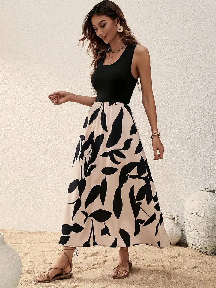 Luna’s Seaside Whimsy Leaf-Print Midi Dress