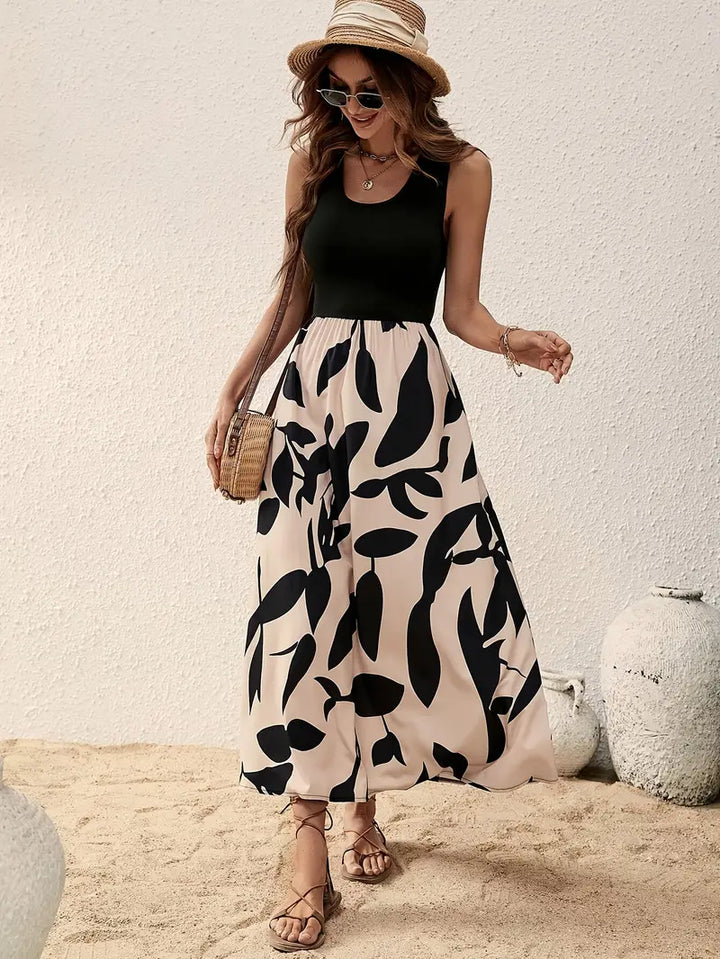 Luna’s Seaside Whimsy Leaf-Print Midi Dress