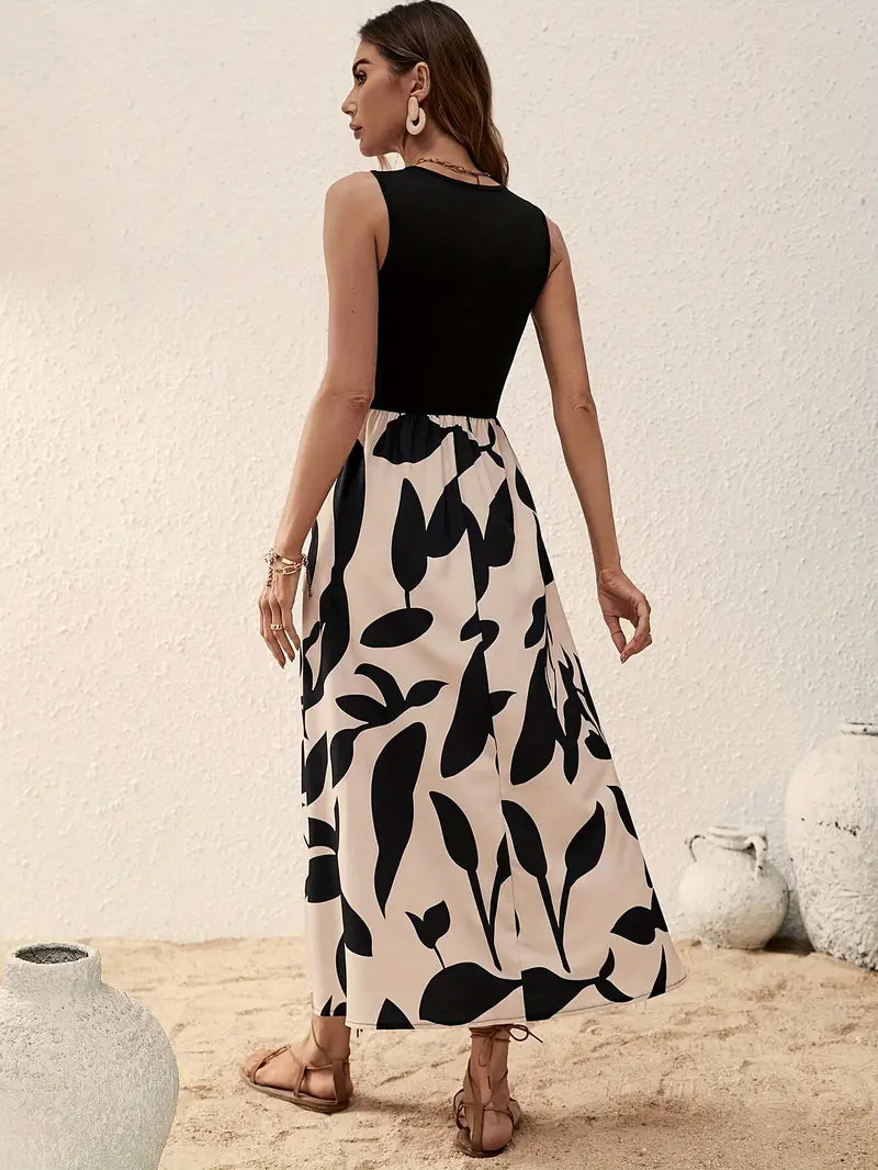 Luna’s Seaside Whimsy Leaf-Print Midi Dress