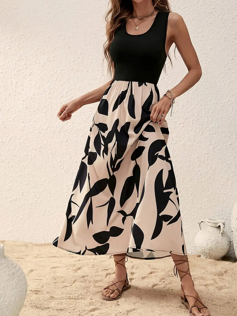 Luna’s Seaside Whimsy Leaf-Print Midi Dress