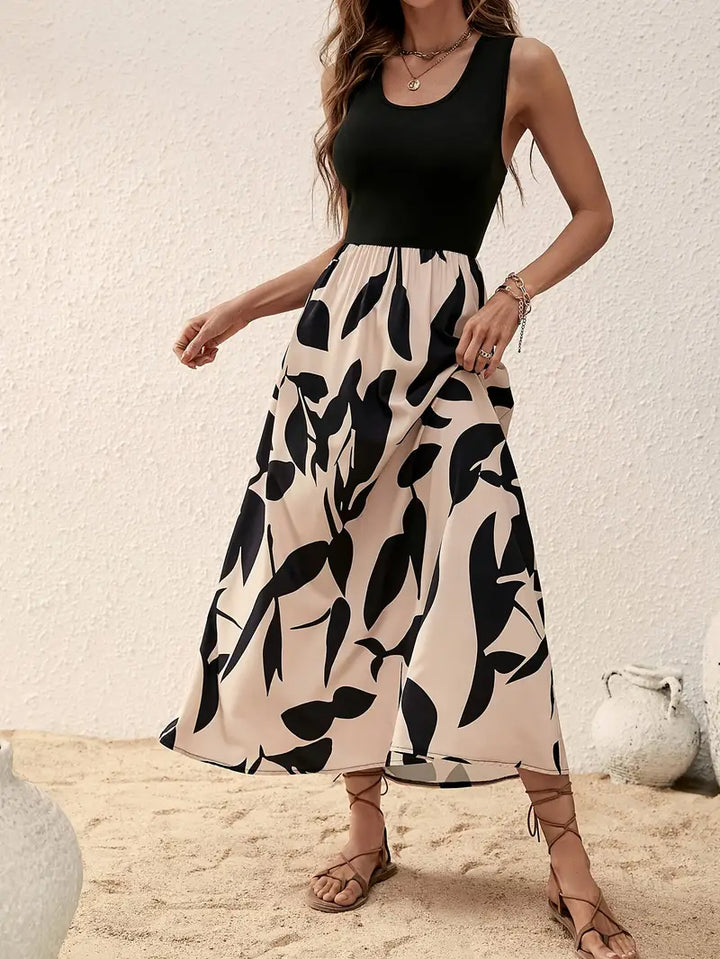 Luna’s Seaside Whimsy Leaf-Print Midi Dress