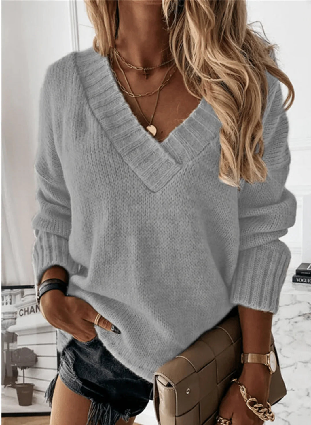 Luna’s Serene Charm Deep-V Knit Sweater