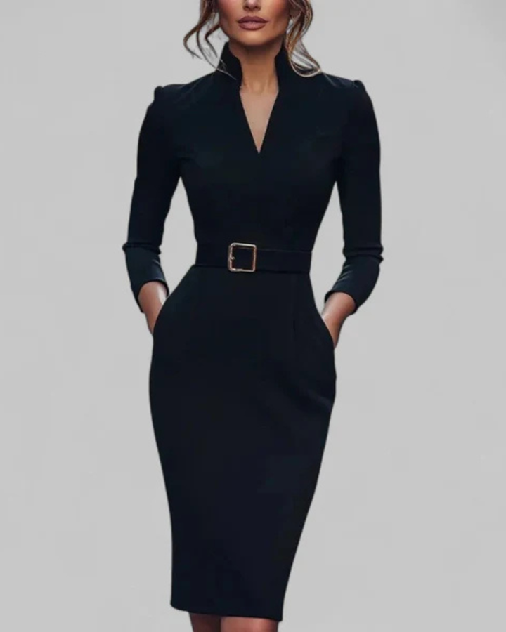 Luna’s Sleek Belted Tailored Midi Dress