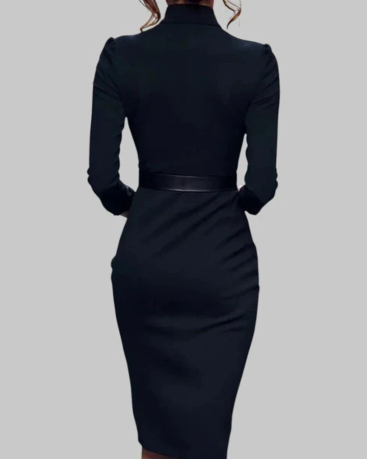 Luna’s Sleek Belted Tailored Midi Dress