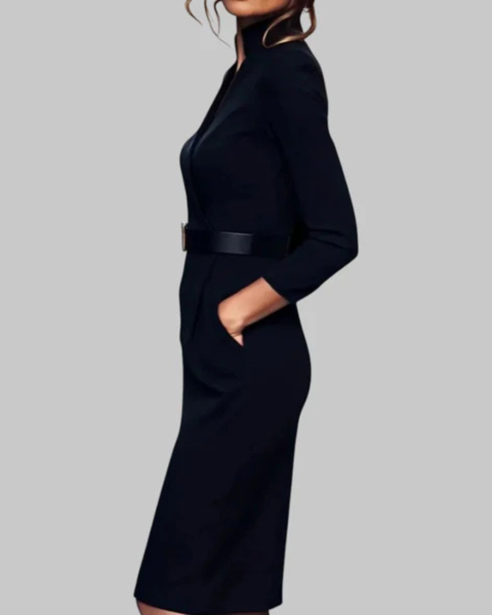 Luna’s Sleek Belted Tailored Midi Dress