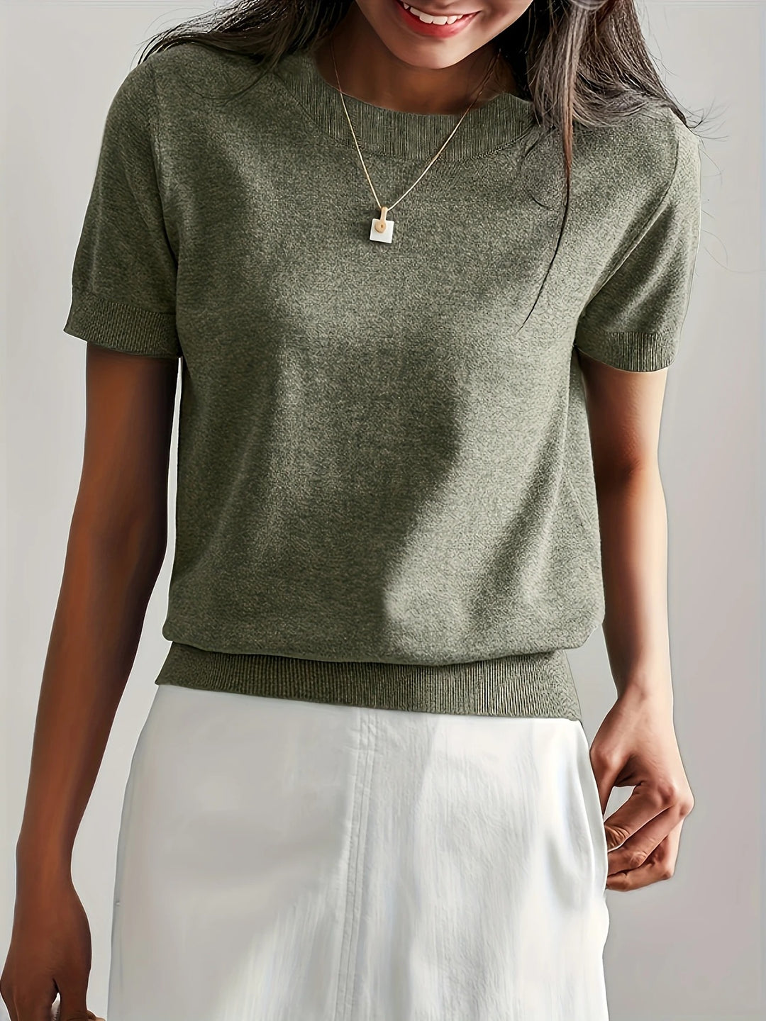 Luna’s Soft Whispers Ribbed Hem Knit Tee