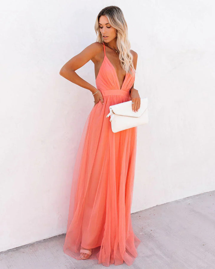 Luna’s Summer Muse Plunge Backless Maxi Dress