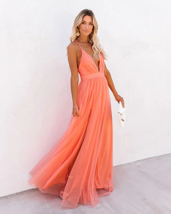Luna’s Summer Muse Plunge Backless Maxi Dress