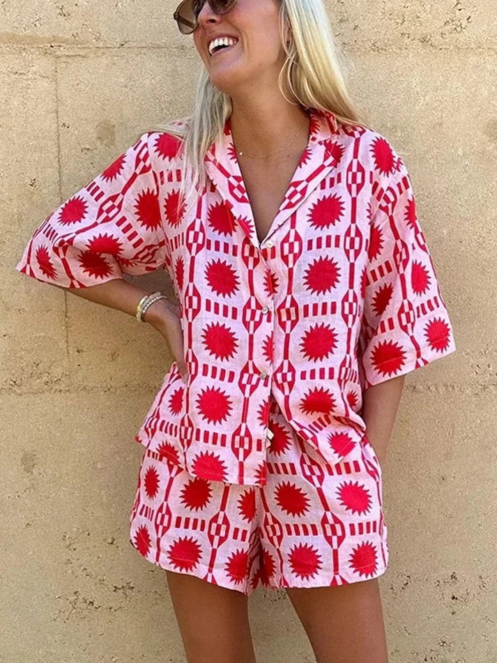 Luna’s Summer Spark Geo Print Shirt &amp; Shorts Set