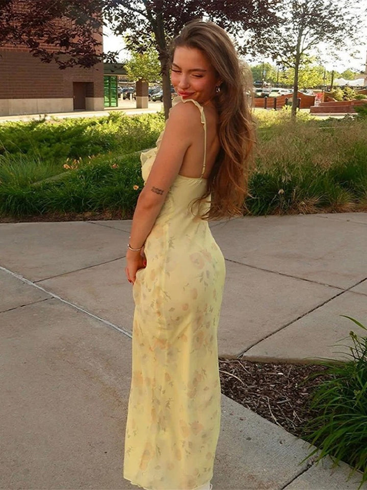 Luna’s Sunlit Elegance Ruffle Mesh Maxi Dress