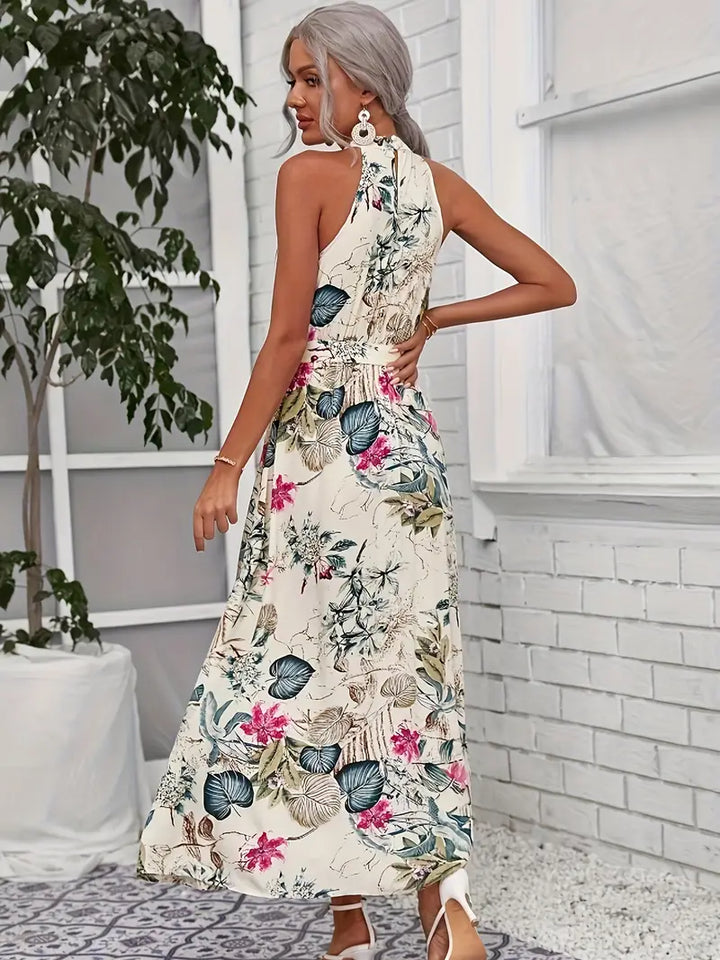 Luna’s Sunlit Whimsy Tie-Waist Halter Dress