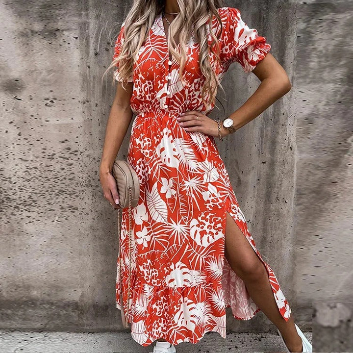 Luna’s Sunset Bloom Button-Front Midi Dress