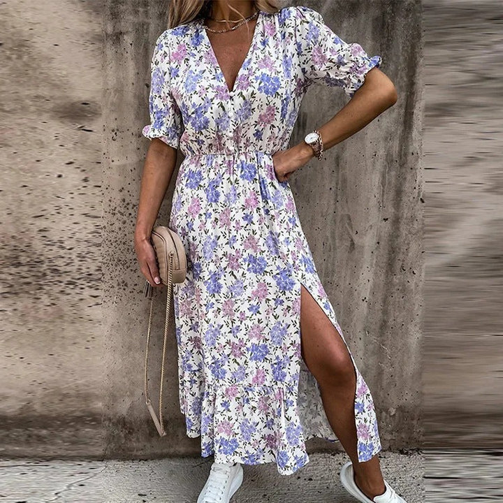 Luna’s Sunset Bloom Button-Front Midi Dress