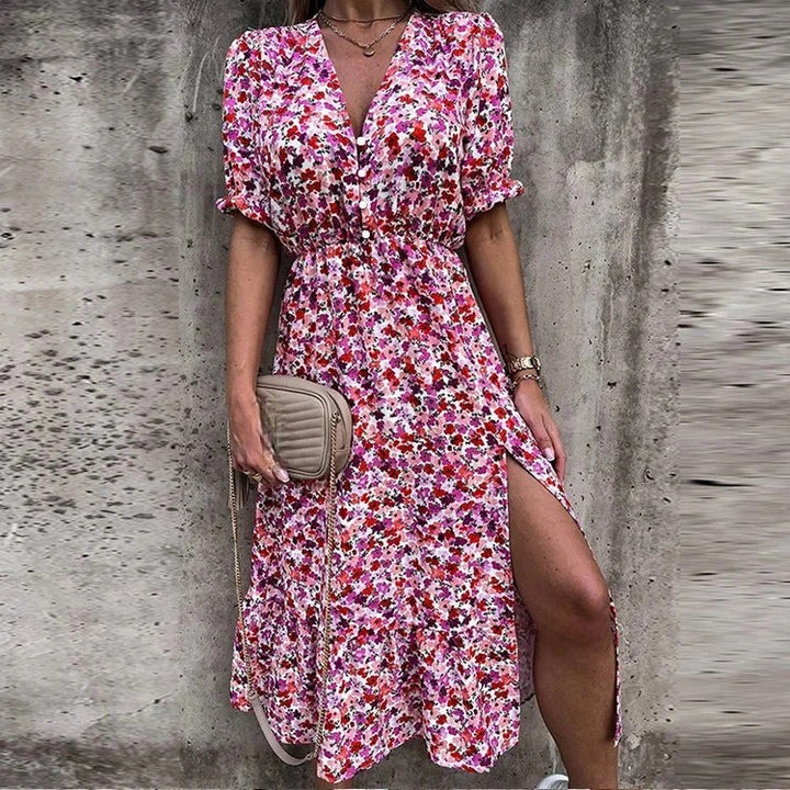 Luna’s Sunset Bloom Button-Front Midi Dress