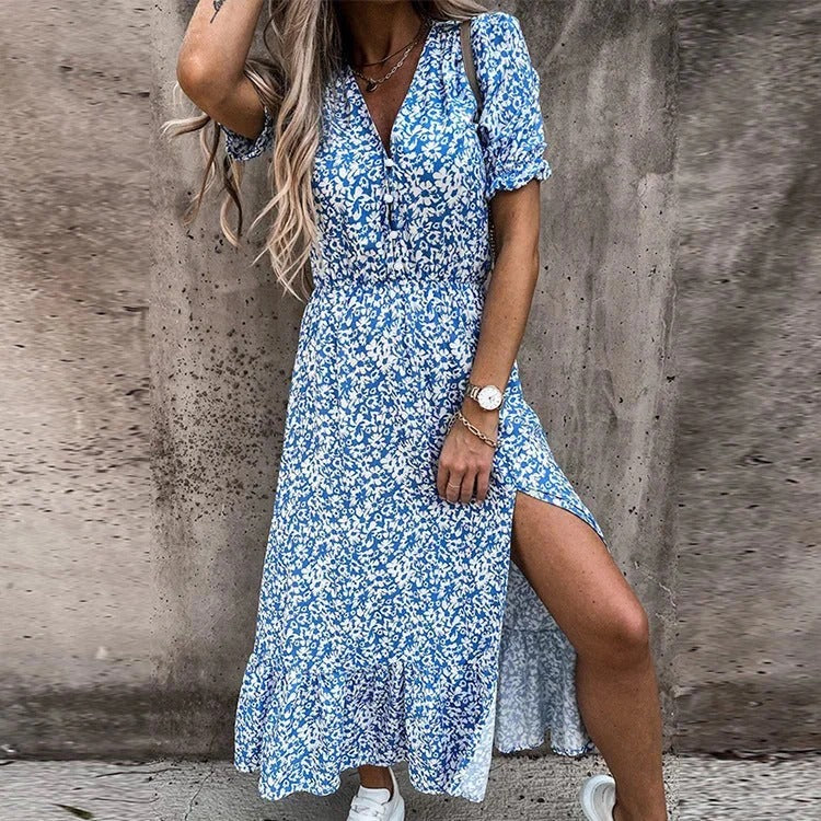 Luna’s Sunset Bloom Button-Front Midi Dress
