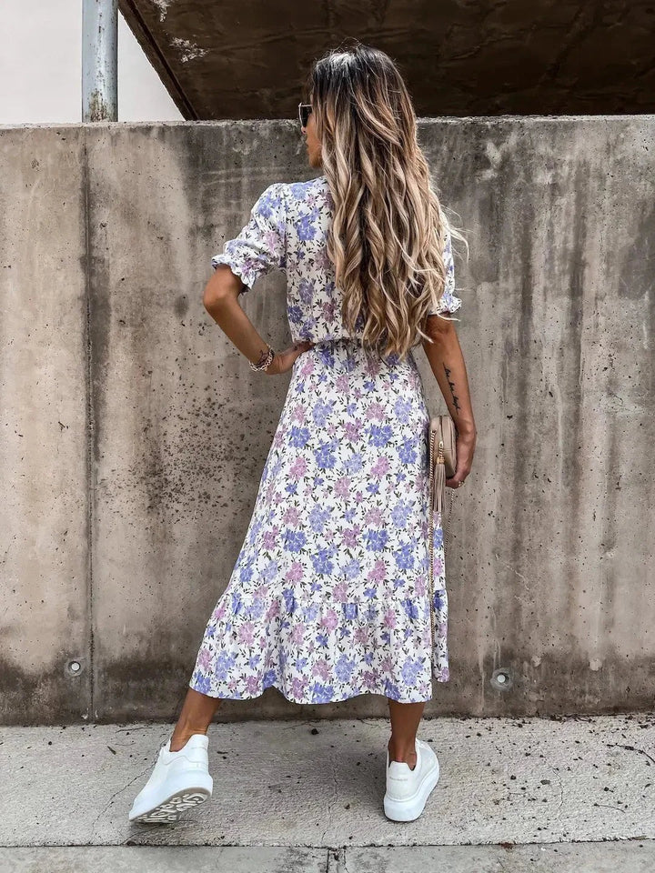 Luna’s Sunset Bloom Button-Front Midi Dress