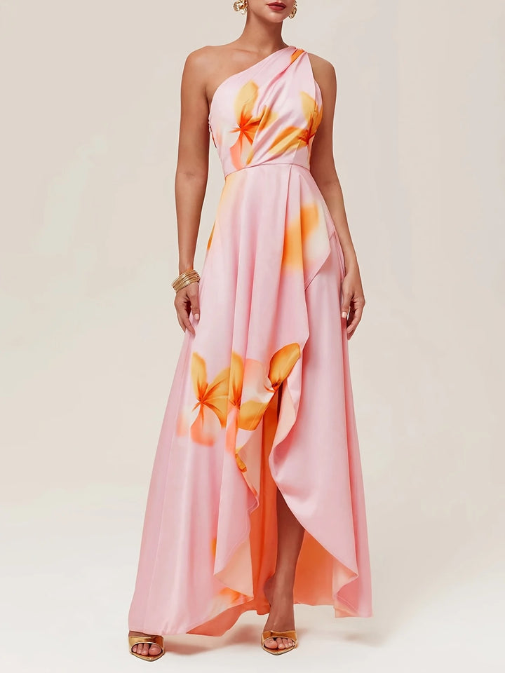 Luna’s Sunset Bloom Ruffle Maxi Dress