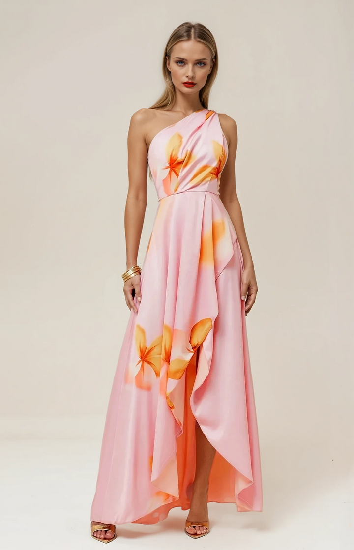Luna’s Sunset Bloom Ruffle Maxi Dress