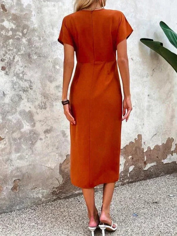 Luna’s Sunset Whisper Draped Midi Dress