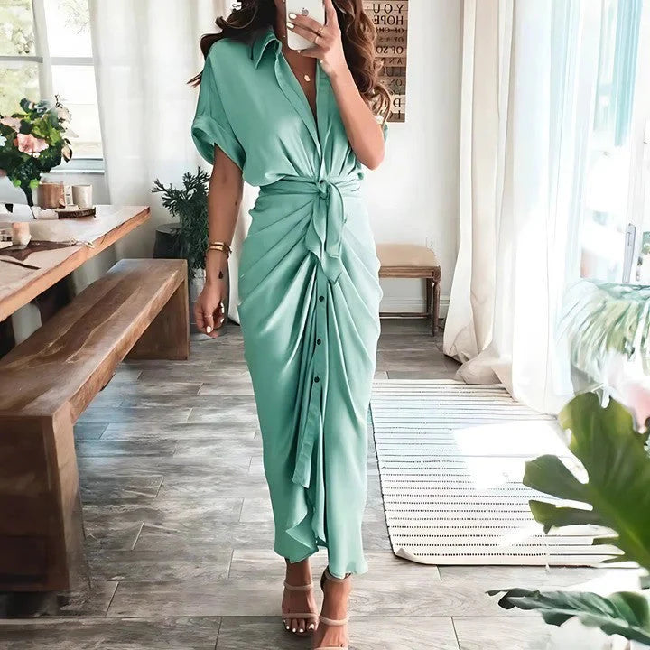 Luna’s Sunset Whisper Ruched Midi Dress