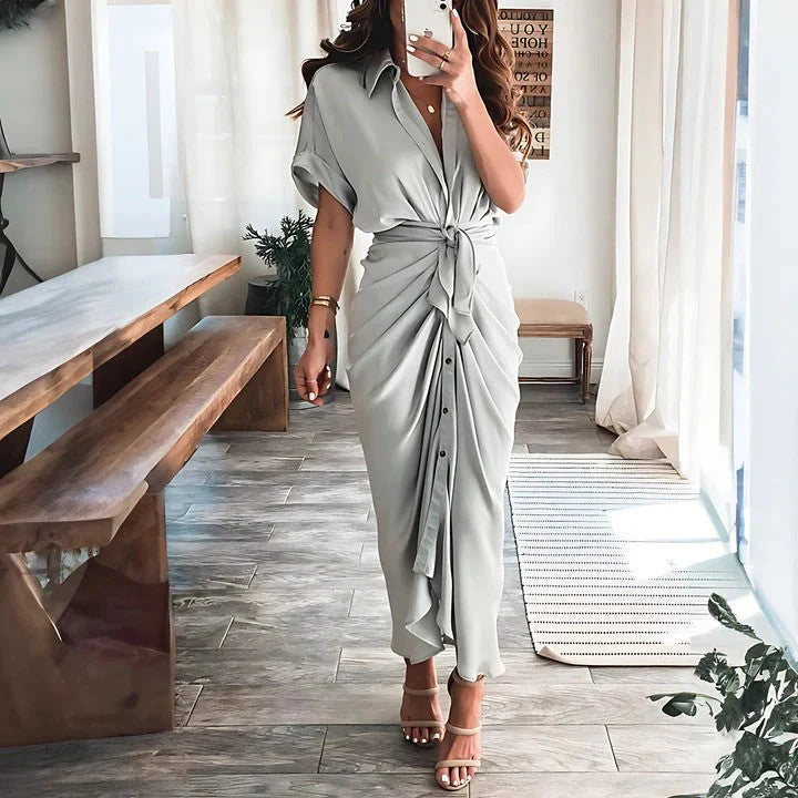 Luna’s Sunset Whisper Ruched Midi Dress