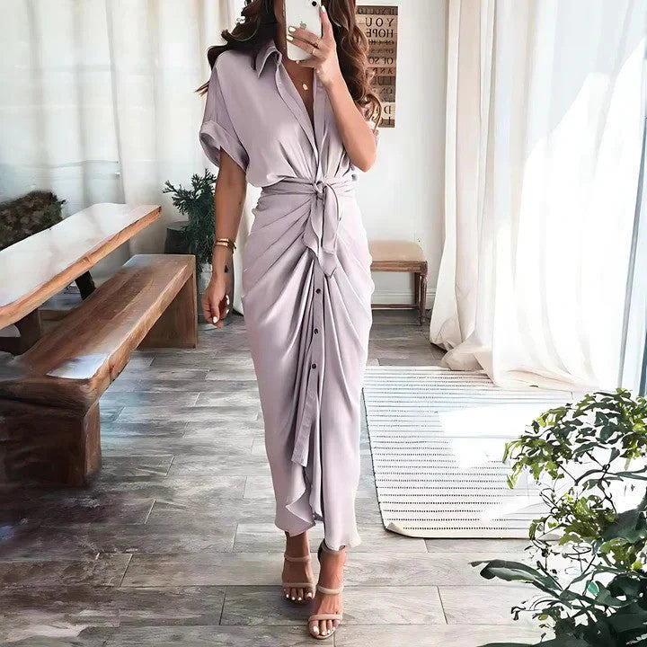 Luna’s Sunset Whisper Ruched Midi Dress