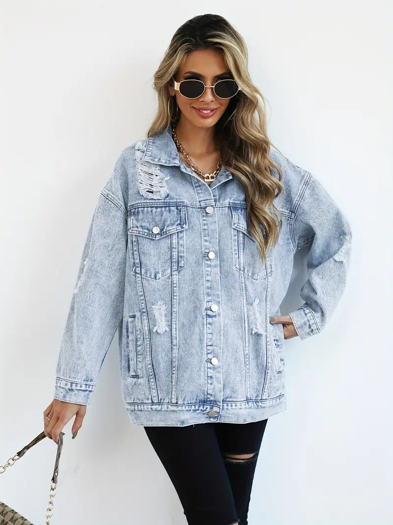 Luna’s Urban Edge Distressed Denim Jacket