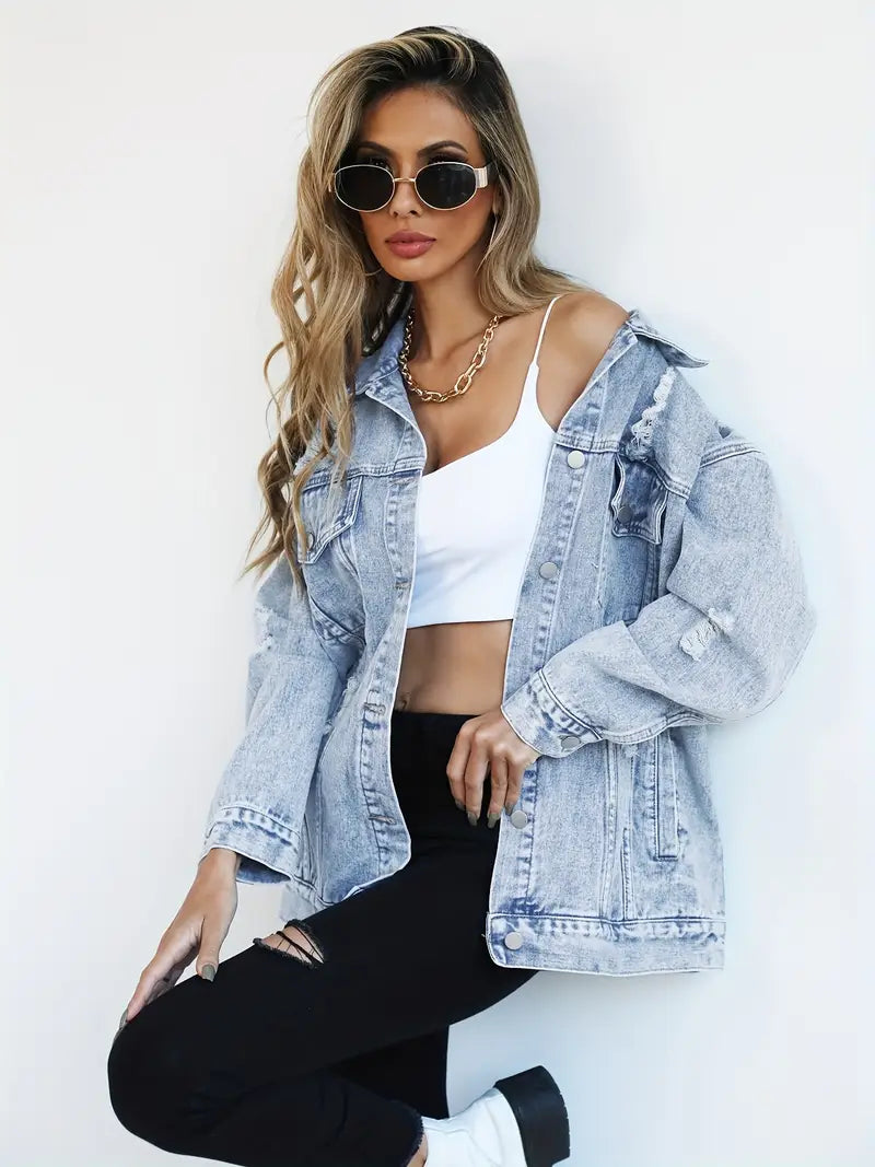 Luna’s Urban Edge Distressed Denim Jacket
