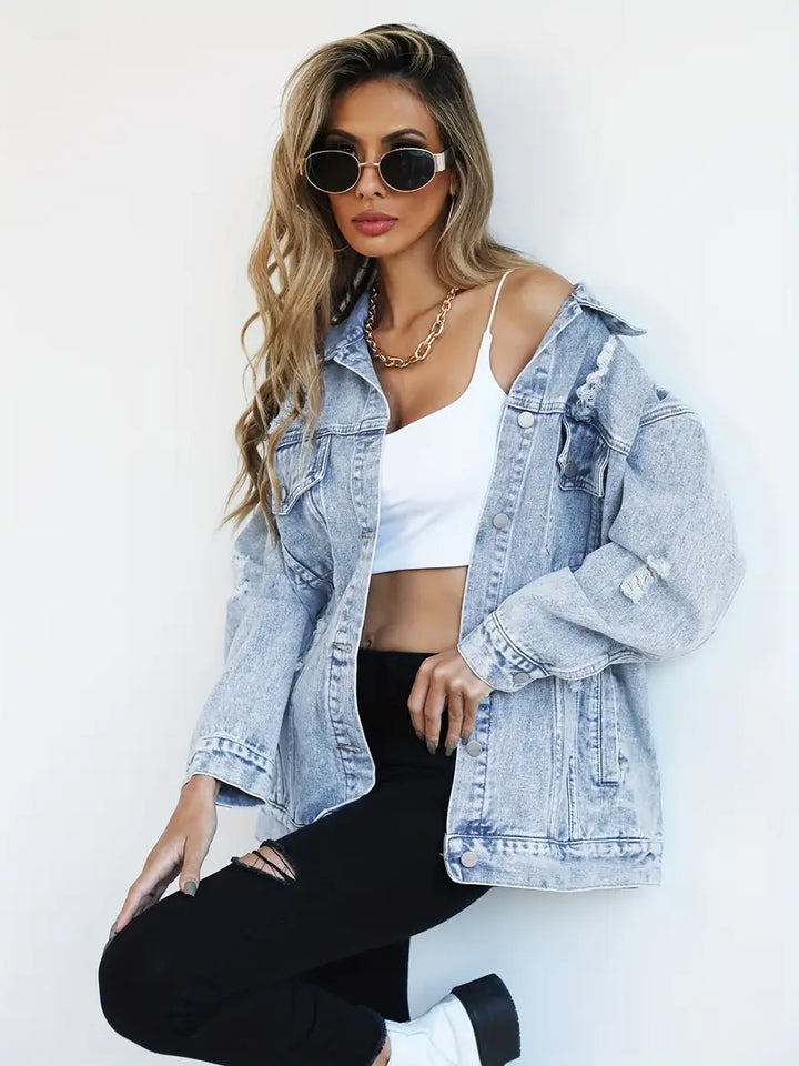 Luna’s Urban Edge Distressed Denim Jacket