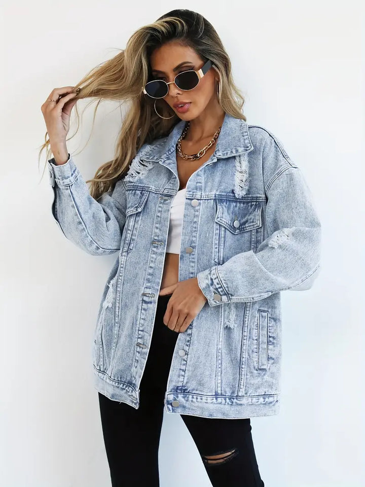 Luna’s Urban Edge Distressed Denim Jacket