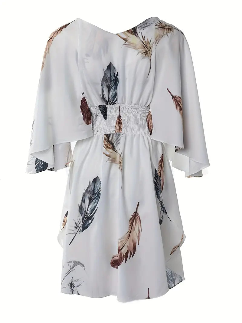 Luna’s Whimsical Drift Feather Print Mini Dress