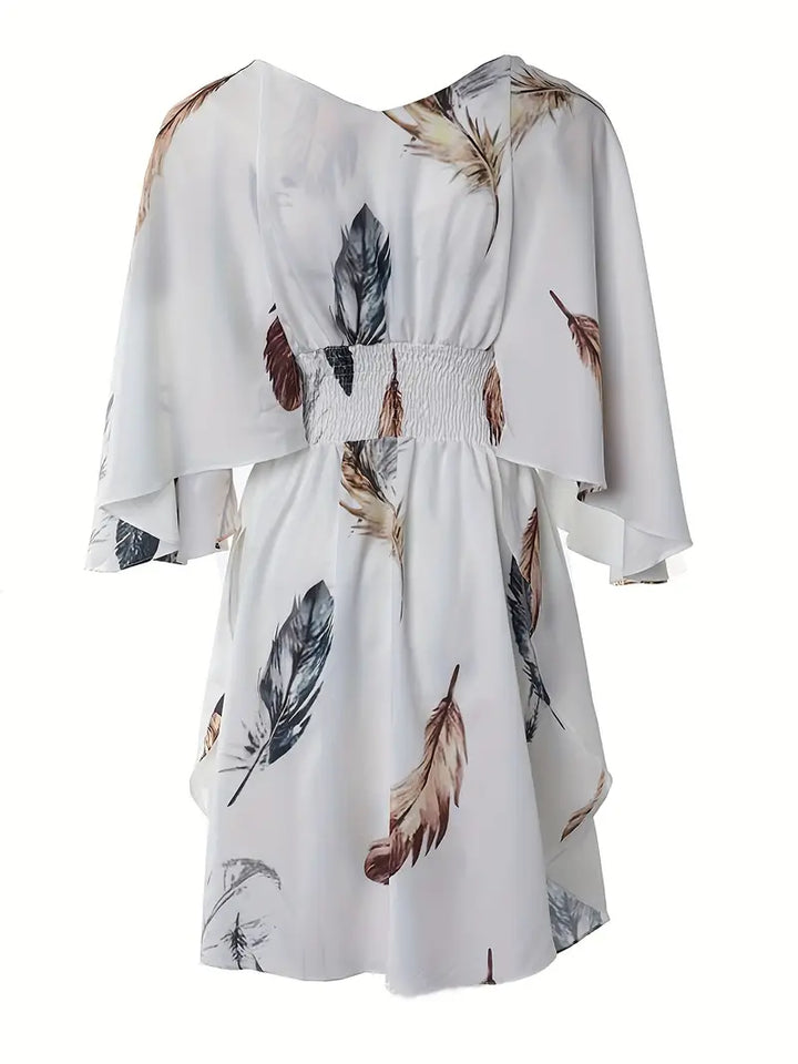 Luna’s Whimsical Drift Feather Print Mini Dress