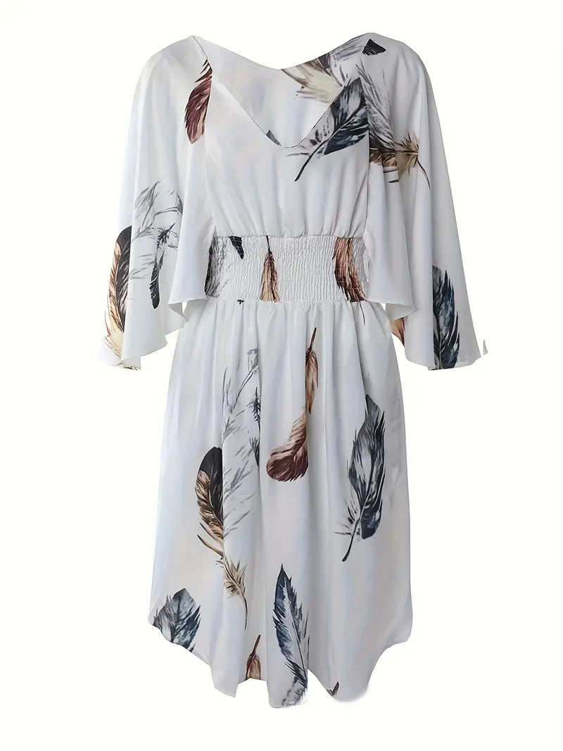 Luna’s Whimsical Drift Feather Print Mini Dress