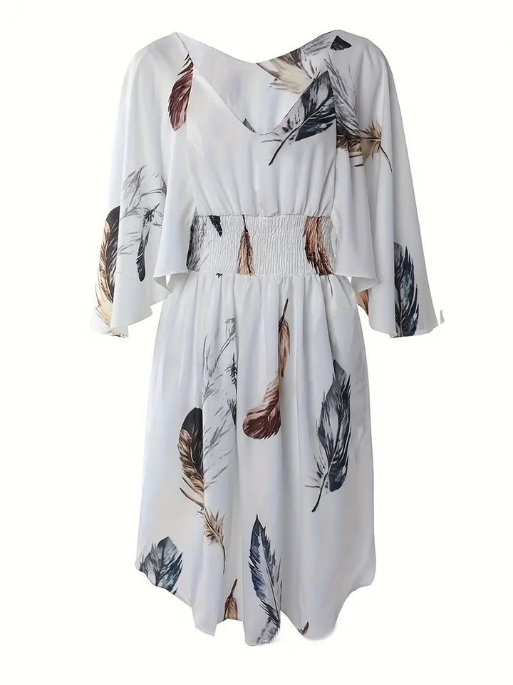 Luna’s Whimsical Drift Feather Print Mini Dress