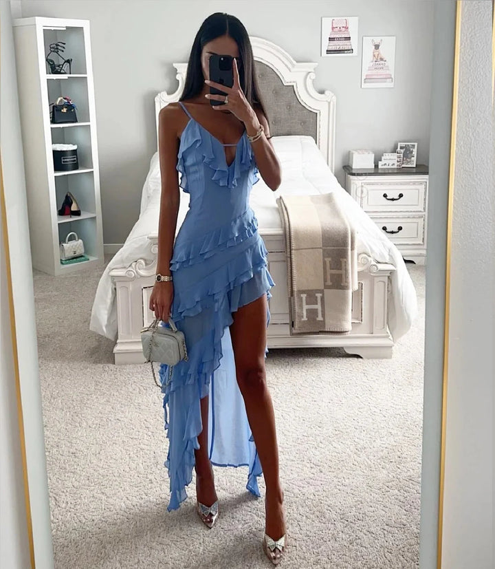Luna’s Whimsical Ruffle Maxi Dress