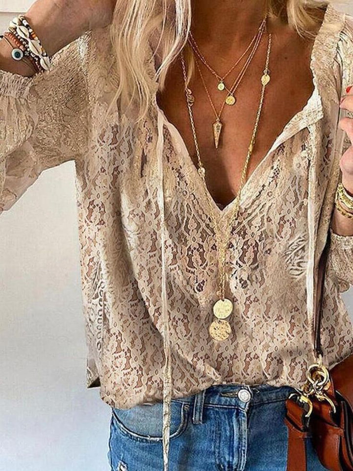 Luna’s Whispered Allure Lace Detail Blouse