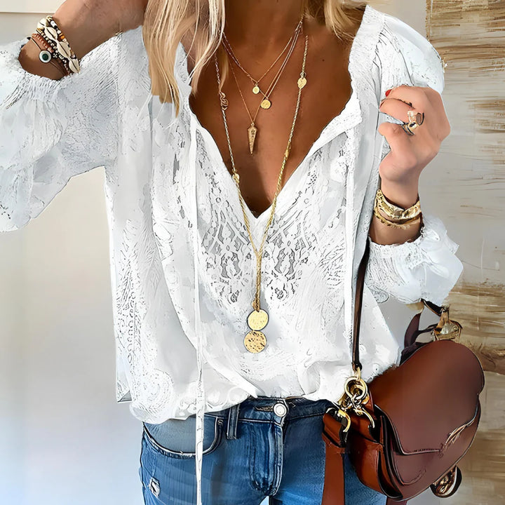 Luna’s Whispered Allure Lace Detail Blouse
