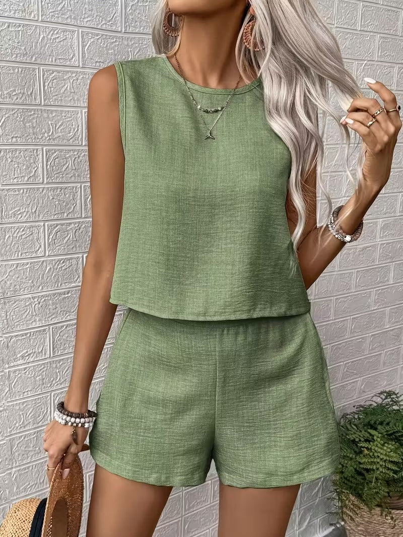 Luna’s Coastal Breeze Sleeveless Shorts Set
